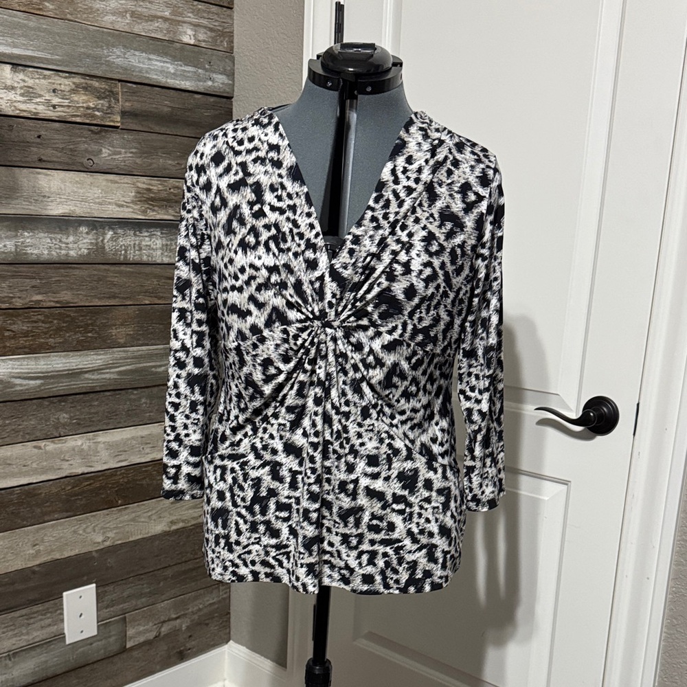 Chaus Black and White Leopard Print Blouse